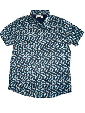 Men's Gray Short-Sleeve Tropical Print Button-Down Shirt